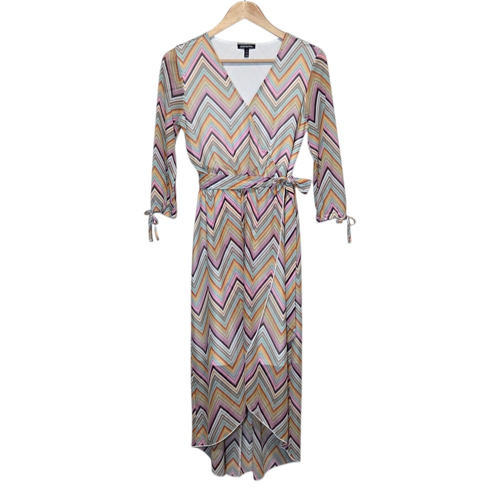 Allison Brittney Sheer Wrap Midi Dress Flowy Retro Boho Festival Womens S